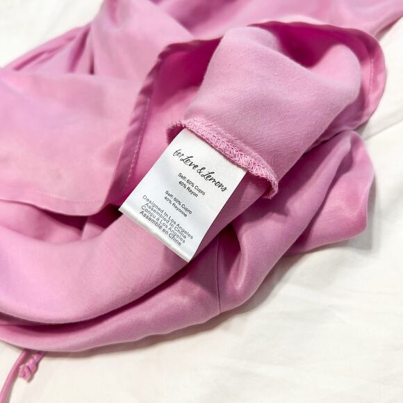 For Love & Lemons Kyra Silk Mini Dress Pink Satin Cowl Neck Open Side Size Small - Picture 9 of 9